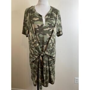 A Beautiful Soul Womens Shift Dress Size XL Green Camo Front Tie Stretch